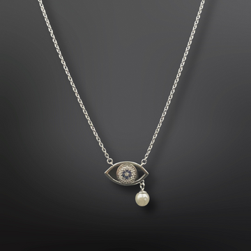 92.5 Silver Minimalistic Evil Eye with a pearl Pendant with Silver Chain