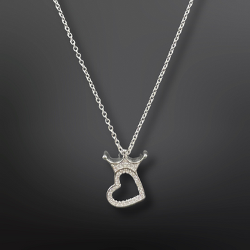 92.5 Silver Minimalistic Heart with a Crown Pendant with Silver Chain