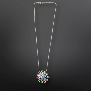 92.5 Silver Minimalistic Flaming Sun Pendant with Silver Chain