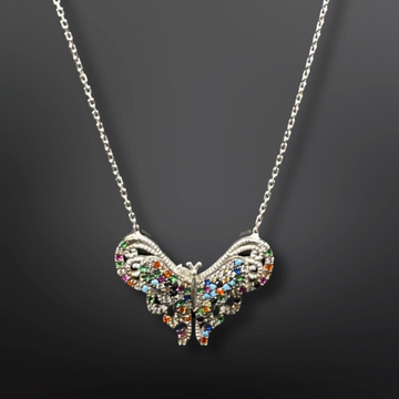 92.5 Silver Minimalistic Multicolor Butterfly Pendant with Silver Chain