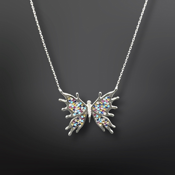 92.5 Silver Minimalistic Multicolor Butterfly Pendant with Silver Chain