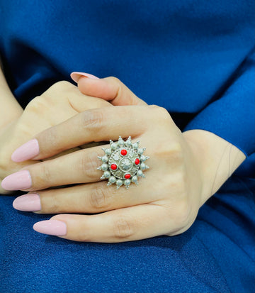 92.5 Silver Coral Jadau ArkaPushpi ring