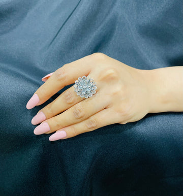 92.5 Silver Dazzling Crystal Flower ring