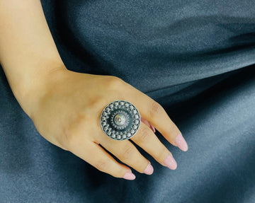 92.5 Silver Nitya Embossed Concentric ring