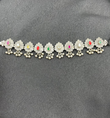 92.5 Silver Multi Color Stone Choker